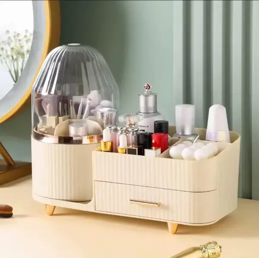 Big size cosmetic and 360° rotatable brush holder