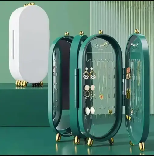 Foldable 4 compartments jewelry organizer with mirror